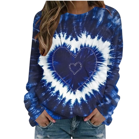 mihongmao V-Day Sweetheart Print Sweatshirt for Women's Printed Round Neck Long Sleeve Sweater Navy 2X