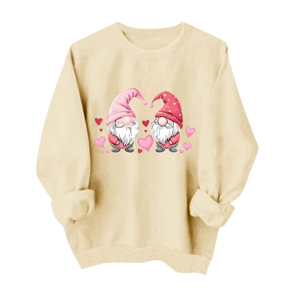 mihongmao V-Day Zip-Up Sweatshirt for Women Outdoor Women's Round Neck Christmas Printed Sweatshirt Long Sleeved Top Sweatshirt Hooded Sweatshirt Beige XS