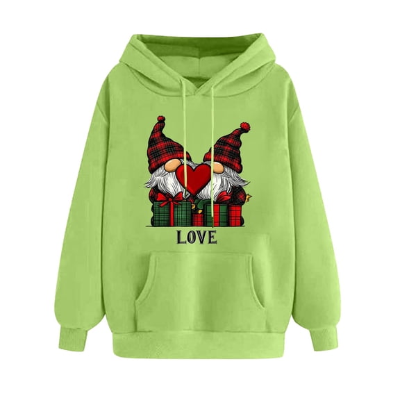 mihongmao V-Day Zip-Up Sweatshirt for Women Outdoor Ladies' Valentine's Day Printed Long Sleeved Hooded Sweatshirt One Size Larger Green 2X
