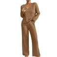 thumbnail image 1 of mihongmao Vacation Outfits For Women Cruise Outfits For Women's Fashion Solid Knitted Round Neck Long Sleeve Casual Pants Set Khaki M, 1 of 8