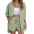 thumbnail image 1 of mihongmao Vacation Outfits for Women Plus Size Fashion Women 3/4 Sleeve and Short Pants Casual 2PC Sets with Pockets Army Green M, 1 of 7
