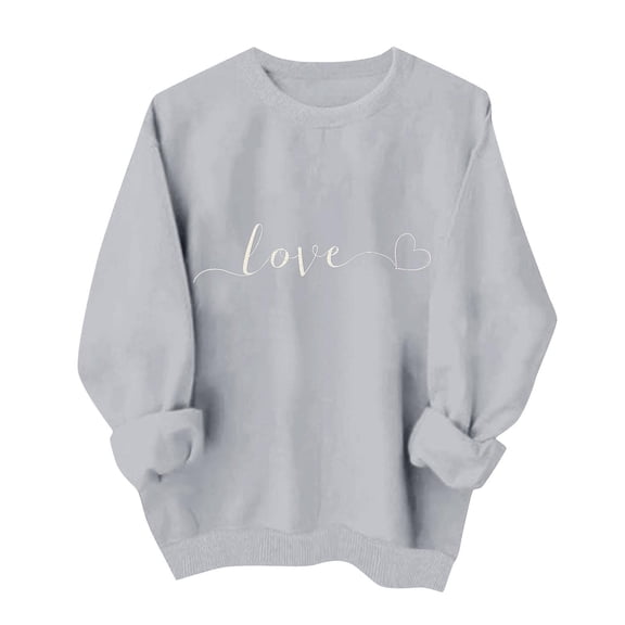 mihongmao Valentine Crewneck Sweatshirt for Women Casual Women's Round Neck Christmas Printed Sweatshirt Long Sleeved Top Sweatshirt Hooded Sweatshirt Gray M