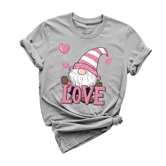 mihongmao Valentine Day Shirt for Women Casual Round Neck Short-sleeved Christmas Tree Printed T-shirt Gray 3X