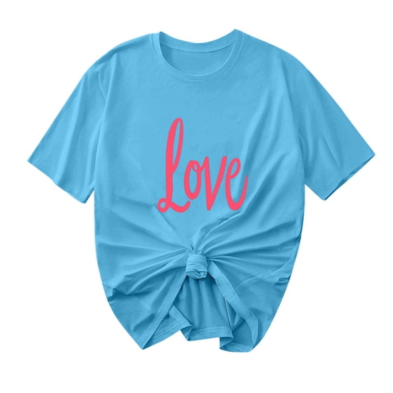 mihongmao Valentine Day Tops for Womens Printed Round Neck Short Sleeved Tshirt Short Sleeved Round Neck Topshirt Blue XL