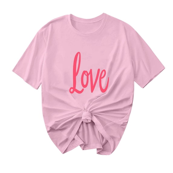 mihongmao Valentine Day Tops for Womens Printed Round Neck Short Sleeved Tshirt Short Sleeved Round Neck Topshirt Pink S