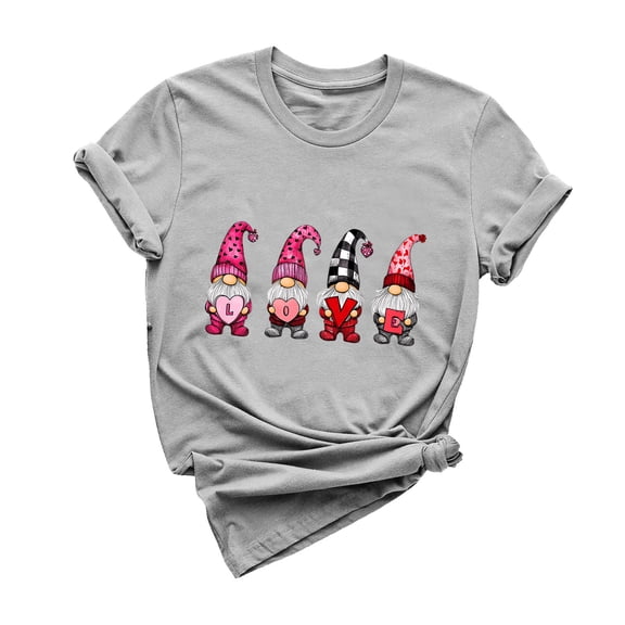 mihongmao Valentine Graphic T Shirts for Women Casual Round Neck Short-sleeved Christmas Tree Printed T-shirt Gray L