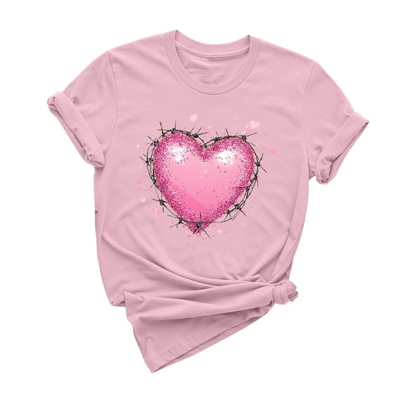 mihongmao Valentine Graphic T Shirts for Women Casual Round Neck Short-sleeved Christmas Tree Printed T-shirt Multicolor S