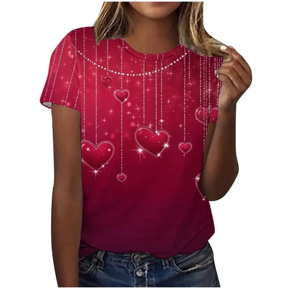mihongmao Valentine Plus Size Tops for Women Printed Short Sleeved Round Neck Top Multicolor 4X