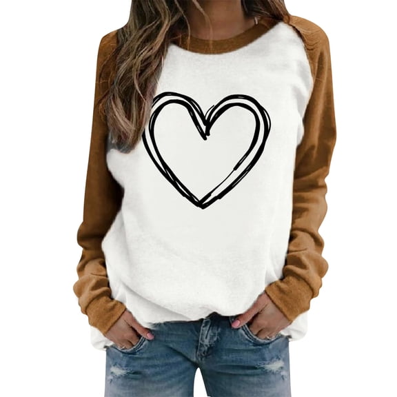 mihongmao Valentine Shirts for Women Plus Size Round Neck Valentine's Day Shirts for Women Crewneck Graphic Sweatshirts Heart Pullover Casual Long Sleeve Gift Blouse Yellow S