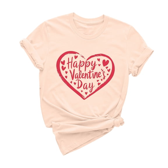 mihongmao Valentine Shirts for Women Casual Round Neck Short-sleeved Christmas Tree Printed T-shirt Beige XL