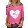 thumbnail image 1 of mihongmao Valentine Shirts for Women Ladies' Valentine's Day Printed Round Neck Three Quarter Sleeve 3/4 Sleeve T-shirt Loose Pink 4X, 1 of 5