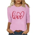 thumbnail image 1 of mihongmao Valentine Shirts for Women Loose Crewneck Ladies' Hearted-Printed Round Neck Three Quarter Sleeve 3/4 Sleeve T-shirt Loose Pink 2X, 1 of 5
