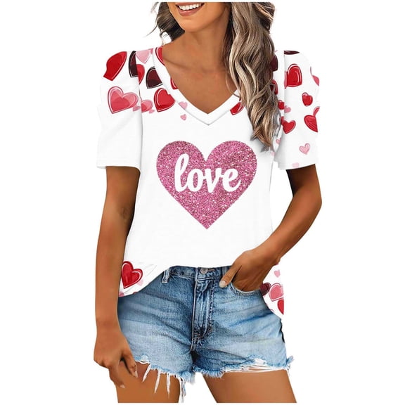 mihongmao Valentine Shirts for Women Plus Size Women Fashion Casual Short Sleeve Loose T-Shirt Blouse Pink 2X