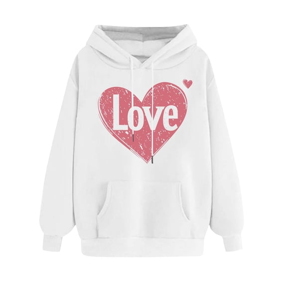 mihongmao Valentine Sweatshirt Crewneck for Women's Printed Off Shoulder Sleeves Long Sleeved Hooded Sweatshirt White S