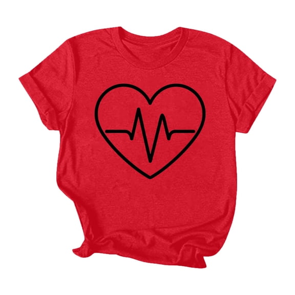 mihongmao Valentine T Shirt for Womens Valentine's Day Printed Round Neck Short Sleeved Tshirt Short Sleeved Round Neck Topshirt Red XL