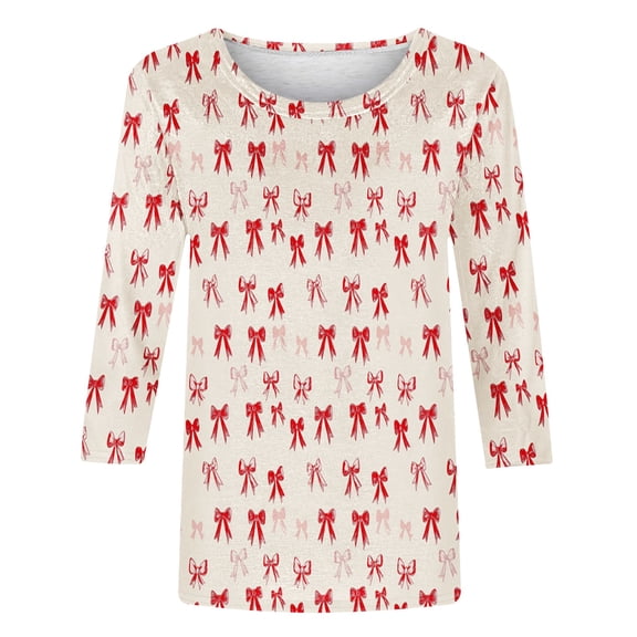 mihongmao Valentine T Shirts for Women Round Neck Ladies' Leisure Carnival Printed Round Neck 3/4 Sleeve T-shirt Loose Top 7/4 Sleeve Round Neck Top/Shirt Multicolor 4X