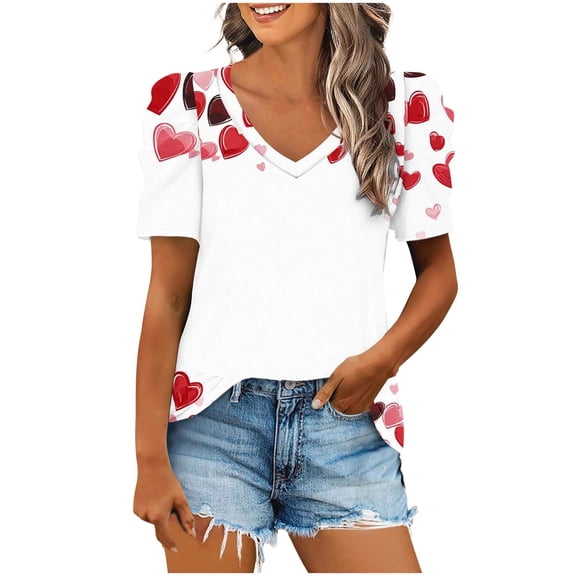 mihongmao Valentine T Shirts for Women Fashion Casual Short Sleeve Loose T-Shirt Blouse Pink 2X