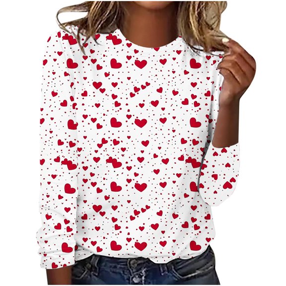mihongmao Valentine Tee Shirts for Women Crewneck Fashionable Women's Printed Round Neck Pullover Long Sleeved Casual Multicolor 5X