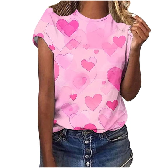 mihongmao Valentine Tee Shirts for Women Valentine's Day Printed Casual Printed Round Neck Multicolor XL