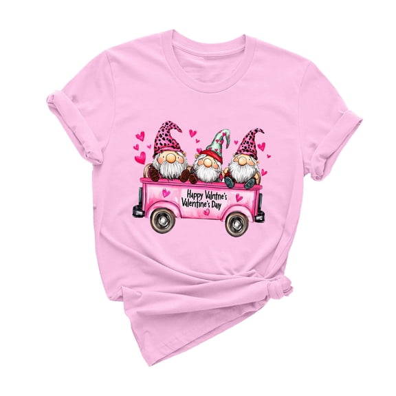 mihongmao Valentine Tshirt for Women Casual Round Neck Short-sleeved Christmas Tree Printed T-shirt Pink XL