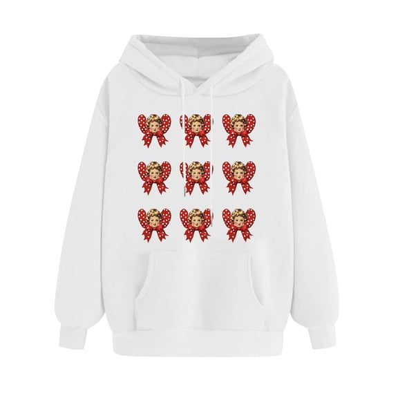 mihongmao Valentine Zip-Up Sweatshirt Oversized Ladies' Valentine's Day Printed Long Sleeved Hooded Sweatshirt One Size Larger White M