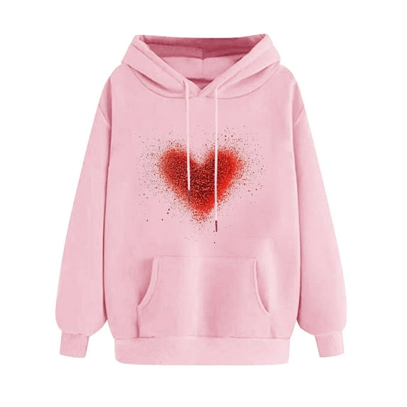 mihongmao Valentine's Day Heart Graphic Crewneck Sweatshirt Ladies' Valentine's Day Printed Long Sleeved Hooded Sweatshirt One Size Larger Pink M