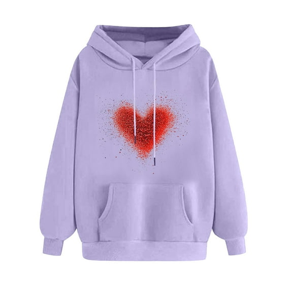 mihongmao Valentine's Day Heart Graphic Crewneck Sweatshirt Ladies' Valentine's Day Printed Long Sleeved Hooded Sweatshirt One Size Larger Purple M