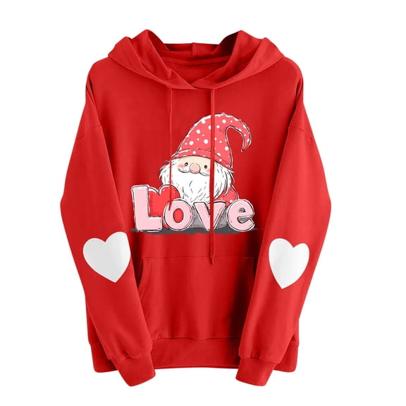 mihongmao Valentine's Day Hoodie Loose Sweatshirts Valentine's Day Printed Hooded Hoodie Hooded Hoodie Red 3X