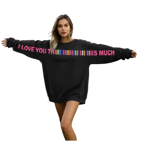 mihongmao Valentine's Day Womens Hoodie Women's Long-Sleeved Hoodless Pullover Casual Printed Sweatshirt Black XS