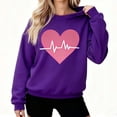 thumbnail image 1 of mihongmao Valentines Day Hoodies Women Round Neck Hearted Printed Long Sleeved Top Sweatshirts Purple S, 1 of 9