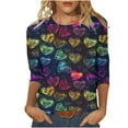 thumbnail image 1 of mihongmao Valentines Day Shirts Crewneck Women's Fashion Tees Casual Crewneck 3/4 Sleeve Loose T Shirt Ladies Blouses Shirts Multicolor 3X, 1 of 4