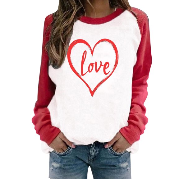 mihongmao Valentines Day Tops for Women Valentine's Day Shirts for Women Crewneck Graphic Sweatshirts Heart Pullover Casual Long Sleeve Gift Blouse Red S