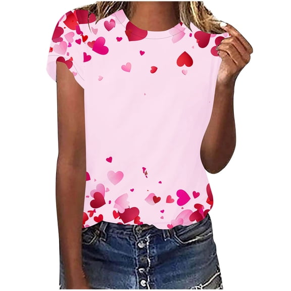 mihongmao Valentines Day Tops for Women Valentine's Day Printed Casual Short Sleeve Short Sleeve Crew Neck Top/shirt Pink 4X