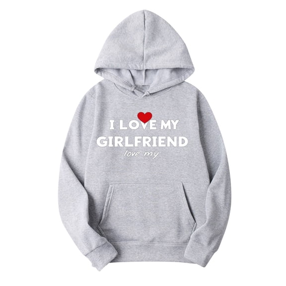 mihongmao Valentines Fleece Hoodie Women Valentine's Day Women's Fashion Printed Hoodie Gray 3X