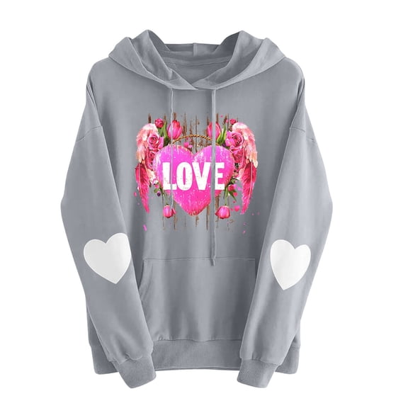 mihongmao Valentines Sweatshirts Tops for Women Valentine's Day Printed Hooded Hoodie Hooded Hoodie Gray 3X
