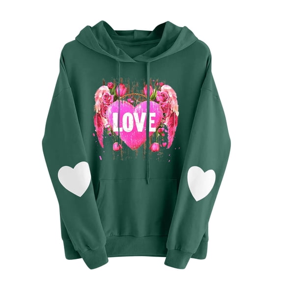 mihongmao Valentines Sweatshirts Tops for Women Valentine's Day Printed Hooded Hoodie Hooded Hoodie Green L
