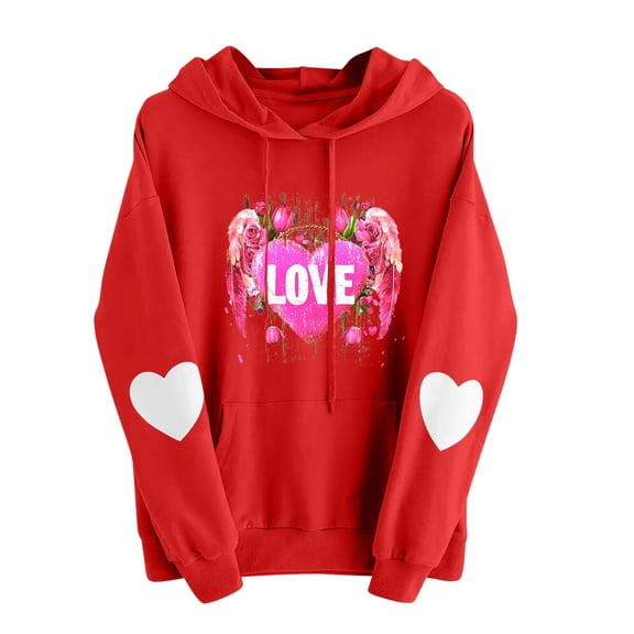 mihongmao Valentines Sweatshirts Tops for Women Valentine's Day Printed Hooded Hoodie Hooded Hoodie Red S