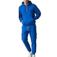 thumbnail image 1 of mihongmao Western Outfit for Men Casual Pullover Hooded Sports Solid Long Sleeve Trousers Two-Piece Elastic Waist Tracksuit Blue L, 1 of 7