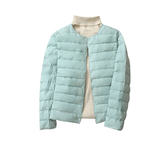 mihongmao Winter Clothes for Women Women's Puffer Jacket Long Sleeve Buttons Quilted Lightweight Down Coat Tops Winter with Pockets,Womens Plus Size Clearance $5 Light Blue M