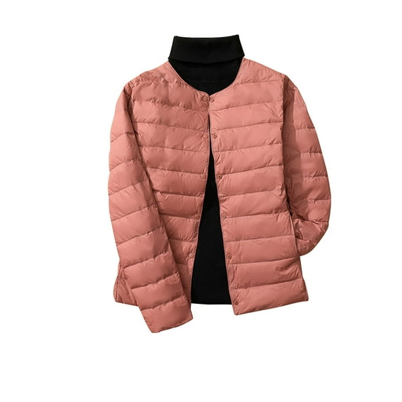 mihongmao Winter Clothes for Women Women's Puffer Jacket Long Sleeve Buttons Quilted Lightweight Down Coat Tops Winter with Pockets,Womens Plus Size Clearance $5 Rose Gold XXXL
