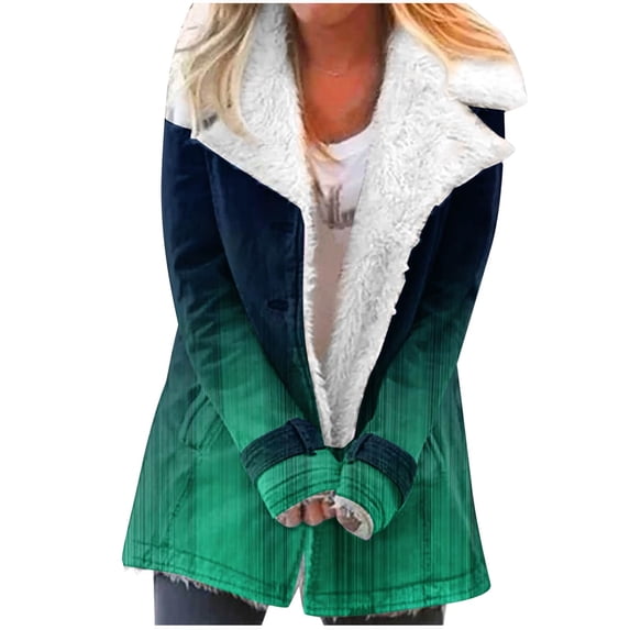 mihongmao Winter Clothes for Women Women Winter Warm Composite Plush Button Lapels Jacket Outwear Coat,2024 Clearance Green XXL