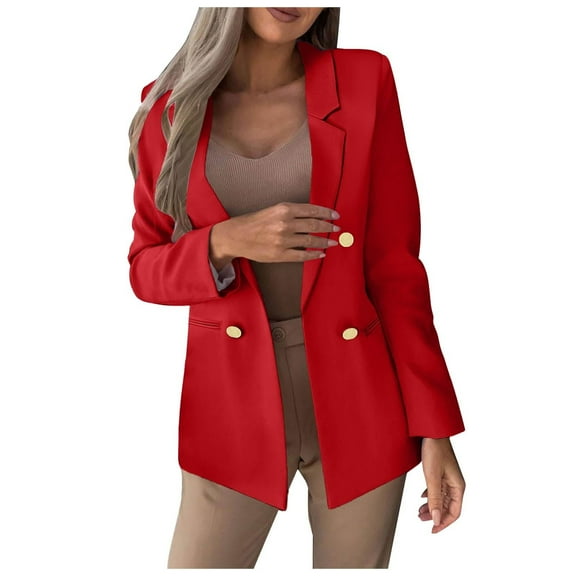 mihongmao Winter Coats for Women, Up to 65% off! Women's Summer Fashion Solid Color Slim Long Sleeve Double Breasted Suit Small Jacket,Womens Tops Plus Size Red S
