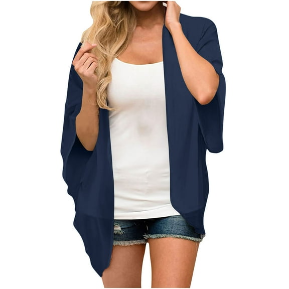 mihongmao Winter Coats for Women, Fashion Women's Puff Sleeve Kimono Cardigan Loose Chiffon Cover Up Casual Blouse Tops,Womens Plus Size $5 Navy XXXXXL