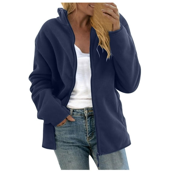 mihongmao Winter Jackets for Women, Up to 50% off! Women's Household with Fleece Thickened Mountaineering Coat Long Sleeve Hoodless Casual Jacket,Womens Plus Size Clearance $5 Dark Blue XL