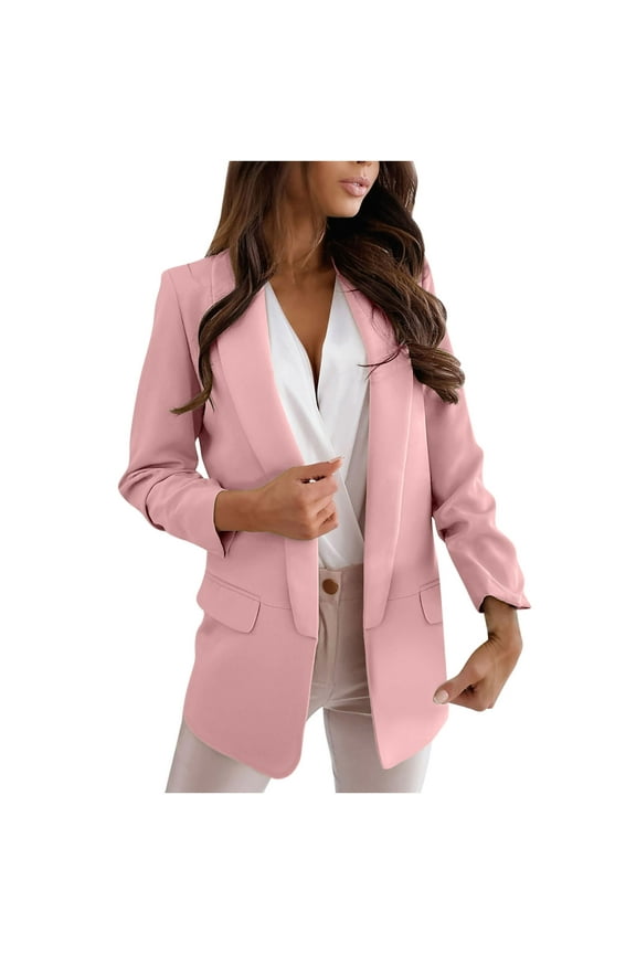 Winter Jackets for Women, Up to 50% off! Womens Ladies Solid Turn Down Collar Jacket Long Sleeve Coat Outerwear Blazer,2024 Clearance Pink XXL