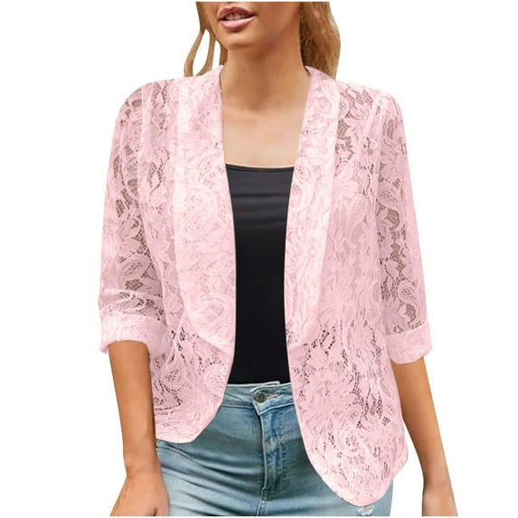 mihongmao Winter Jackets for Women, Up to 65% off! Women's Solid Color Small Suit Solid Color Casual Lace Jacket,Womens Plus Size Clearance $5 Pink S