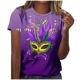 thumbnail image 1 of mihongmao Women's Mardi Gras Vacation T-Shirt Women's Fashionable Loose Casual Loose Carnival Printed Round Neck Short Sleeved T-shirt Top Purple M, 1 of 7