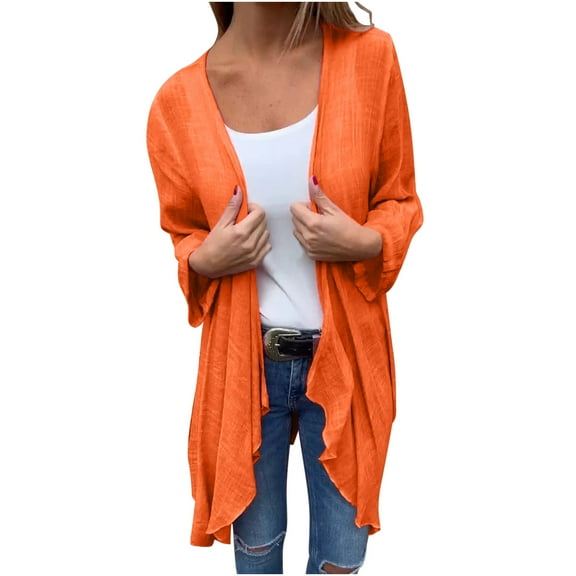 mihongmao Womens Coats with Hoods Women's Long Solid Color Casual Long Sleeved Spring/summer Thin Breathable Sun Protection Cardigan,2026 Orange M