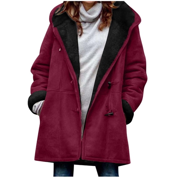 mihongmao Womens Coats and Jackets Clearance Womens Fashion Fashion Womens Warm Faux Coat Jacket Winter Button Solid Long Sleeve Outerwear,Womens Plus Size Clearance $5 Hot Pink M