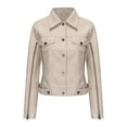 thumbnail image 1 of mihongmao Womens Coats Plus Size Clearance Women's Slim Leather Stand Collar Zip Motorcycle Suit Belt Coat Jacket Tops,Womens Tops Plus Size Beige S, 1 of 9